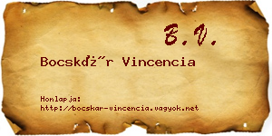 Bocskár Vincencia névjegykártya